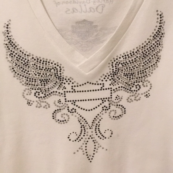 Harley Davidson Embellished Bling Dallas Biker's Motorcycle V-Neck T Shirt Top - Picture 3 of 8